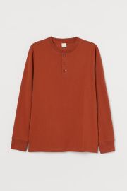 Cotton Henley Shirt - Rust brown - Men HampM US at H&M